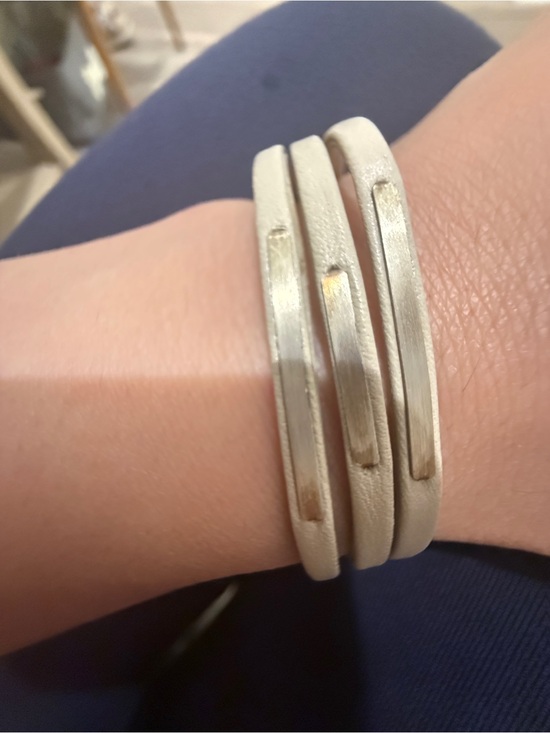 Jewelry - White Triple-Band Leather Wrap Bracelet with Silver Accents